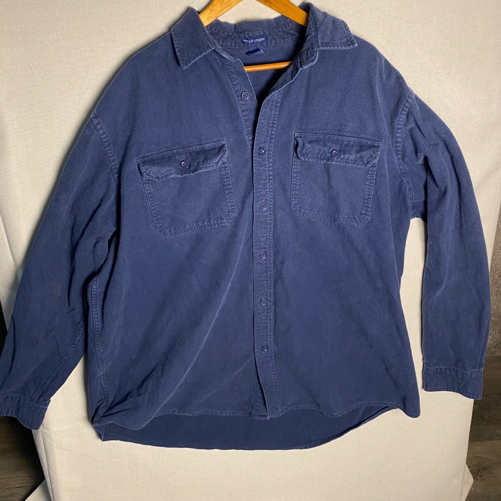 Falls Creek Mens XXLT Navy Blue Heavy Flannel Long Sleeve Button Down Cotton